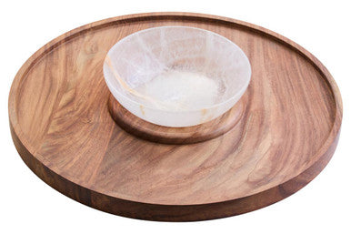 Kora Acacia Wood And Onyx Chip And Dip Plate