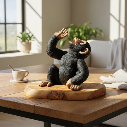 Black Up Yours Monkey Wine Bottle Holder with Heart Shaped Olive Wood Board