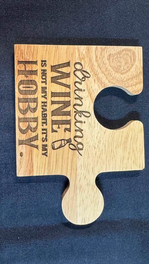 Set 4 Wine Themed Rubberwood Jigsaw Coasters