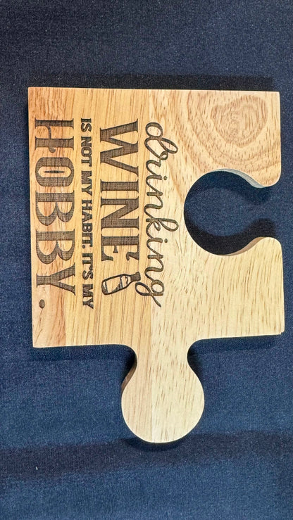 Set 4 Wine Themed Rubberwood Jigsaw Coasters