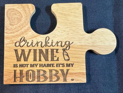 Set 4 Wine Themed Rubberwood Jigsaw Coasters