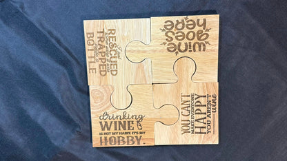 Set 4 Wine Themed Rubberwood Jigsaw Coasters