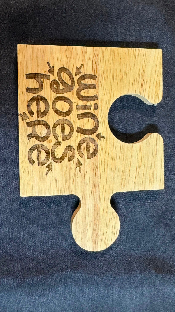 Set 4 Wine Themed Rubberwood Jigsaw Coasters