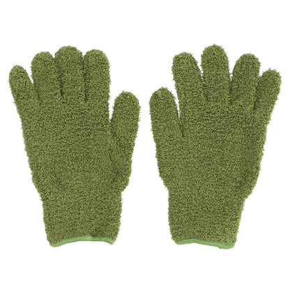 Pair of green gloves with textured surface on a white background