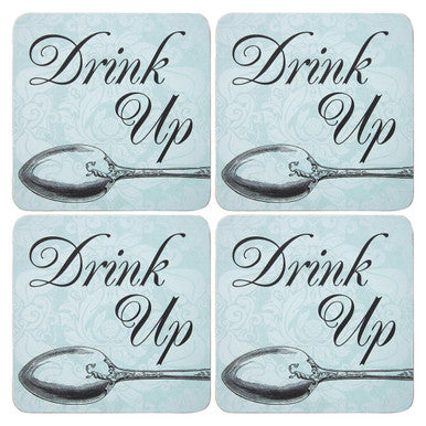 Set Of Four 'Drink Up' Cork Coasters