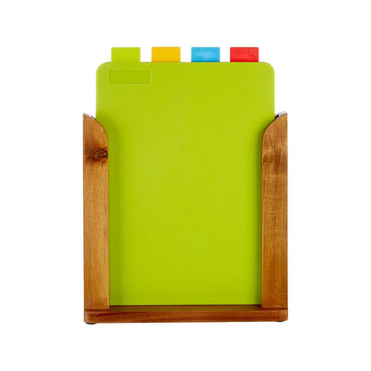 Set of 4 Coloured Chopping and Serving Boards in Wooden Stand