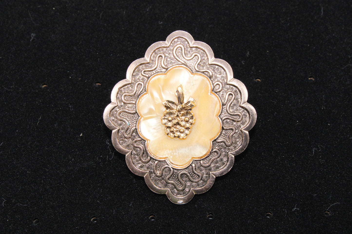 Vintage Silver Scarf Ring with Mother of Pearl Inlay