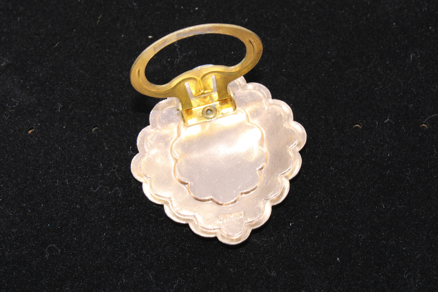 Vintage Silver Scarf Ring with Mother of Pearl Inlay