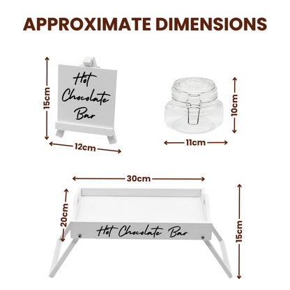 2-in-1 station stand with 'Hot Chocolate Bar' label and measurement arrows
