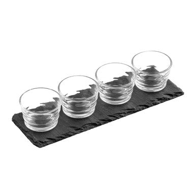 Set 4 Ribbed Glass Bowls on Slate Tray