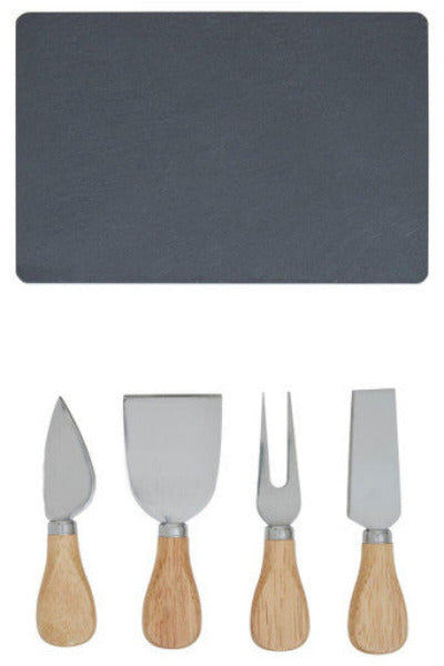 Carter Slate Board And 4 Piece Cheese Knife Set