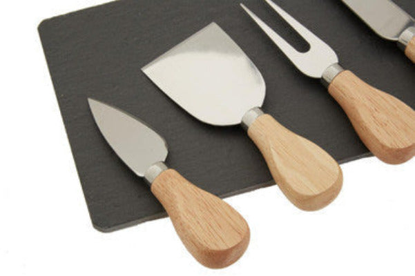Carter Slate Board And 4 Piece Cheese Knife Set