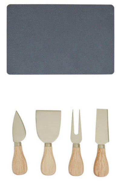 Carter Slate Board And 4 Piece Cheese Knife Set In Gold Finish