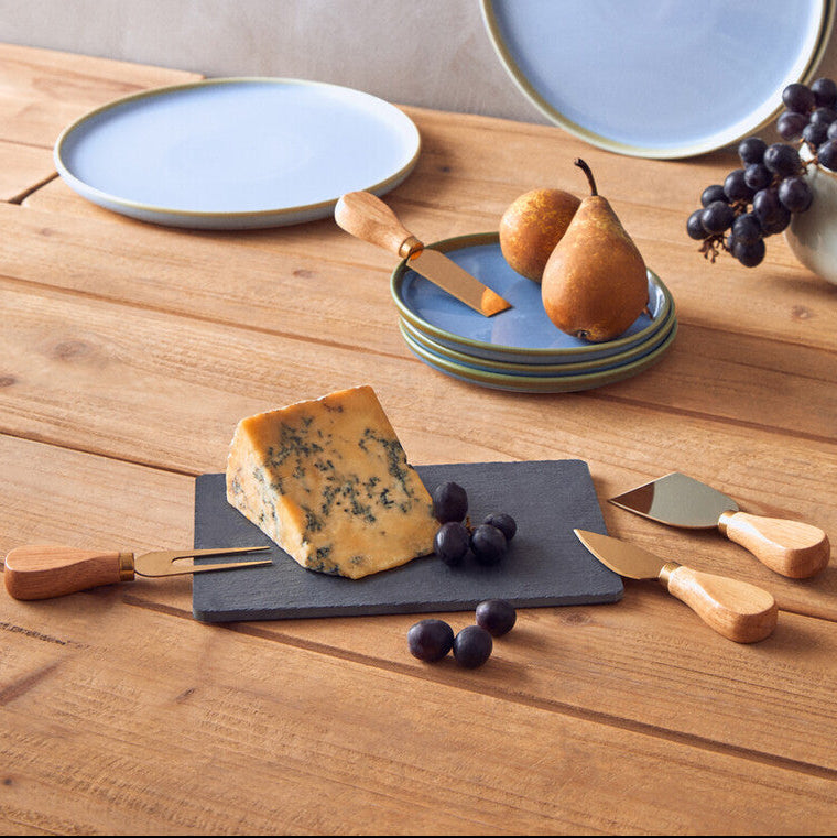 Carter Slate Board And 4 Piece Cheese Knife Set In Gold Finish