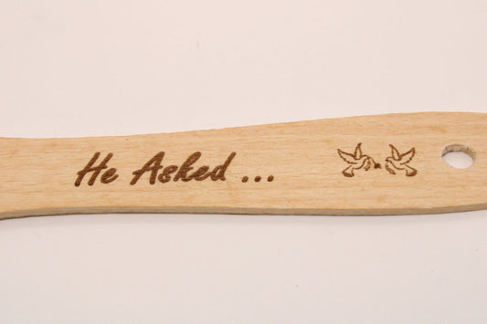 Personalised Wooden Engagement Wedding Spatula - 'He Asked .. She Said Yes'