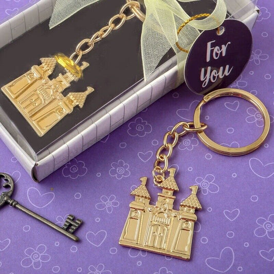 Gold Metal Castle Feather Design Keychain