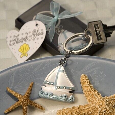 Sailboat Design Key Chain - Bulk Pack 10 Keyrings