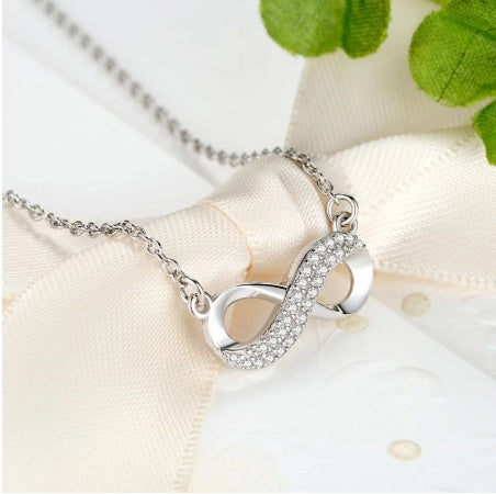 Sterling Silver Infinite Eternal Diamonte Necklace ~ Valentine's Day Gift