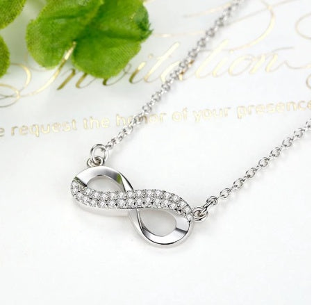 Sterling Silver Infinite Eternal Diamonte Necklace ~ Valentine's Day Gift