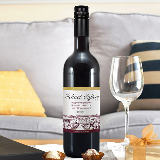 Personalised 'Free Text' Vineyard Bottle of Red Wine