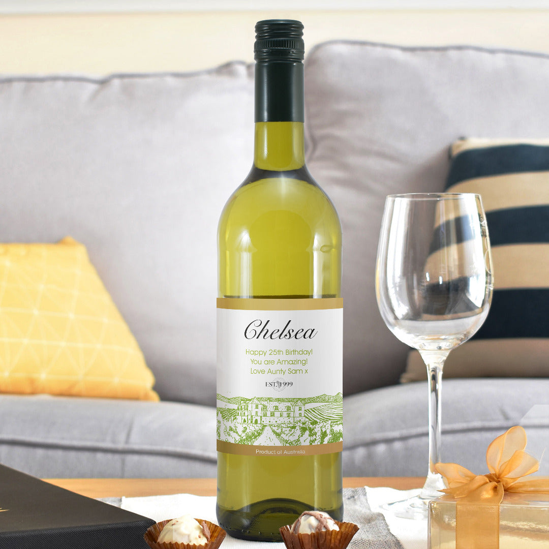 Personalised 'Free Text' Vineyard Bottle of White Wine
