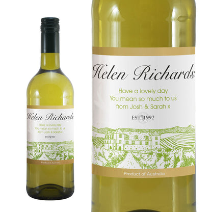 Personalised 'Free Text' Vineyard Bottle of White Wine