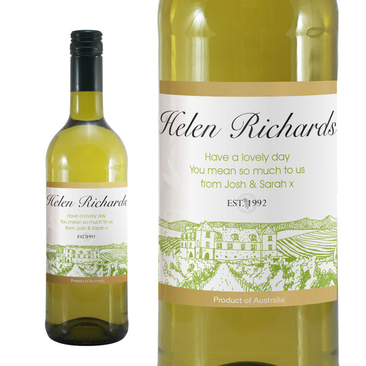 Personalised 'Free Text' Vineyard Bottle of White Wine