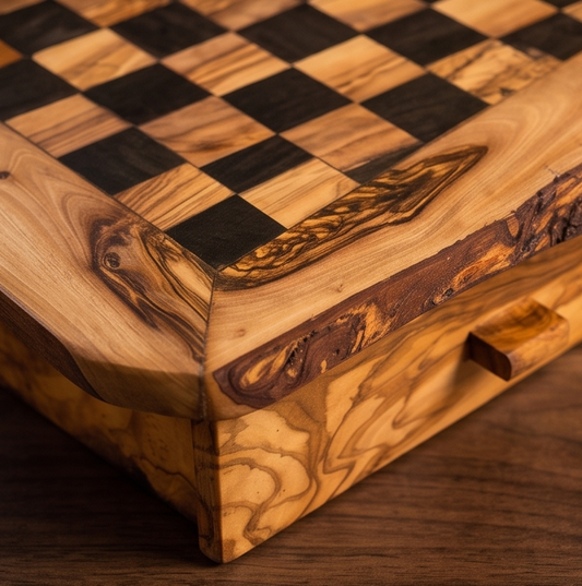 Olive Wood Chess Board with One Drawer