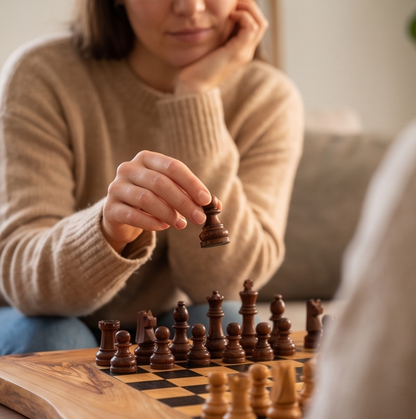 Olive Wood Handcrafted Rustic Shaped Wooden Chess Board Set With Pieces