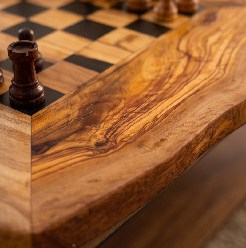 Olive Wood Handcrafted Rustic Shaped Wooden Chess Board Set With Pieces