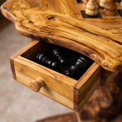 Olive Wood Hand Crafted Wooden Chess Board Set Table With Pieces