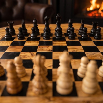 Olive Wood Hand Crafted Wooden Chess Board Set Table With Pieces