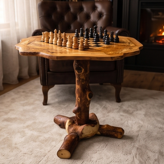 Olive Wood Hand Crafted Wooden Chess Board Set Table With Pieces