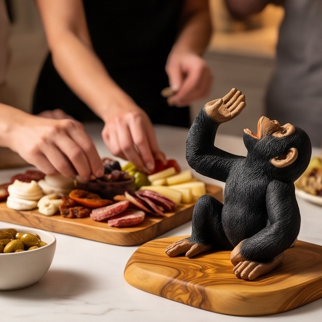 Monkey Bottle Holder on Olive Wood Base