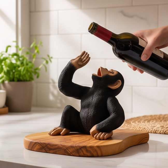 Monkey Bottle Holder on Olive Wood Base