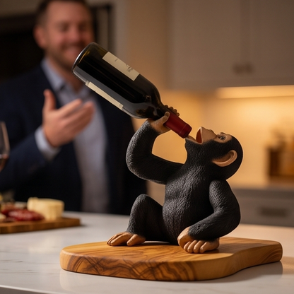 Monkey Bottle Holder on Olive Wood Base