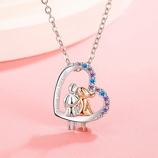 Love Couple Heart-shaped Necklace with Colorful Rhinestones ~ Valentine's Day Anniversary Gift