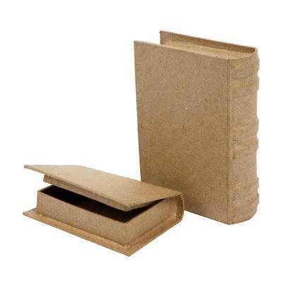 2 x Book Shaped Boxes Craft Hidden Storage Brown Paper Mache