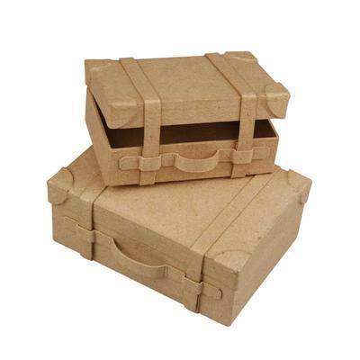 2 x Mini Suitcases Shape Boxes Paper Mache Craft Storage Boxes
