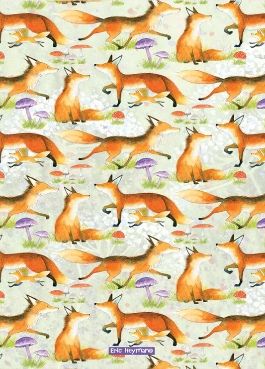 Emma Ball "Eric Heyman Foxes", Pure Cotton Tea Towel. Printed in the UK