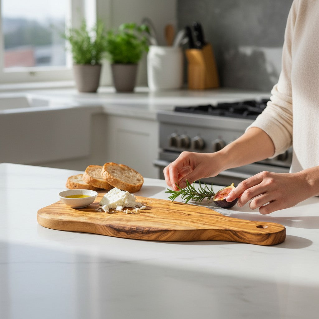 Olive Wood Cheese Board with Handle