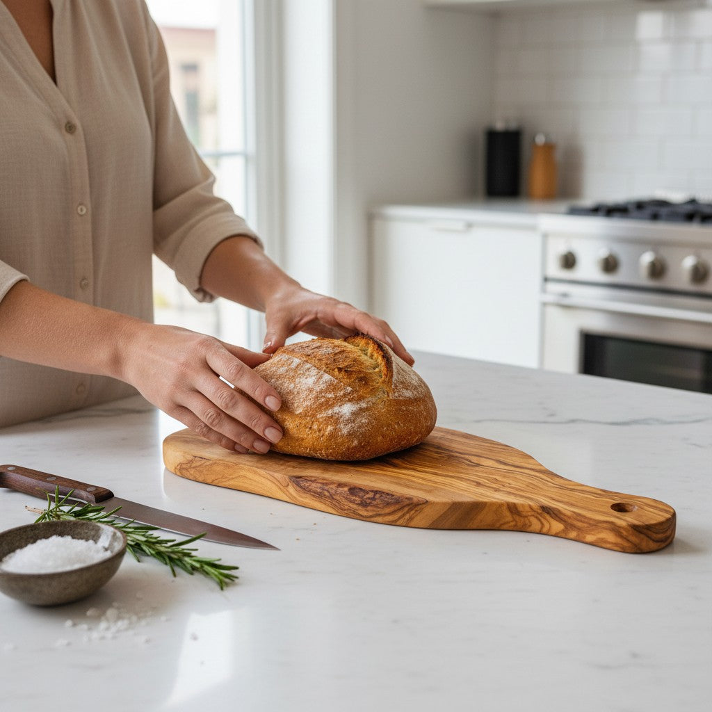 Olive Wood Cheese Board with Handle