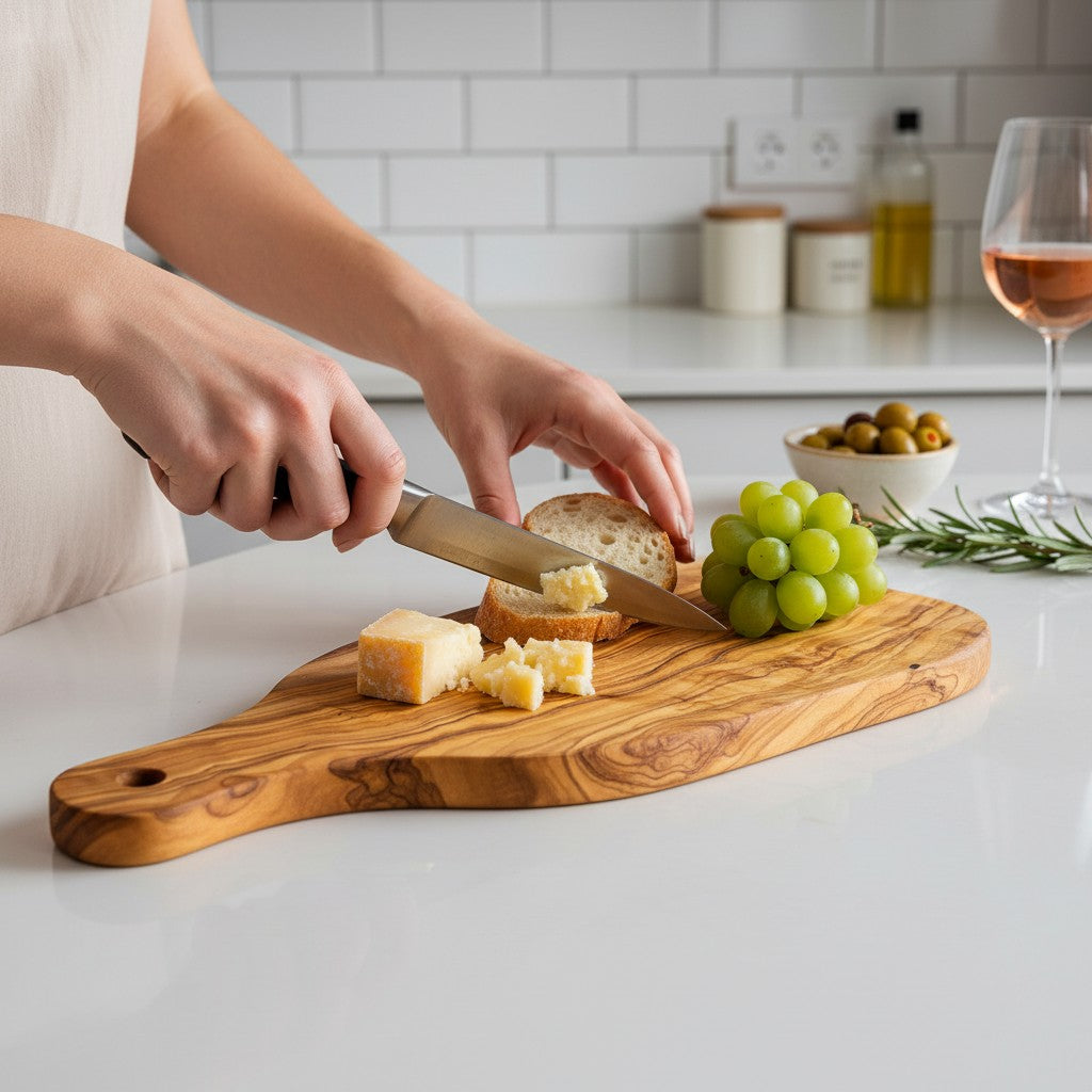 Olive Wood Cheese Board with Handle