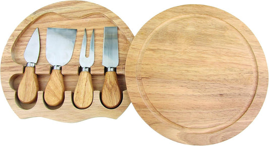 Round Cheese Board & 4 Pce Knife Serving Set