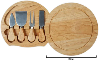 Round Cheese Board & 4 Pce Knife Serving Set