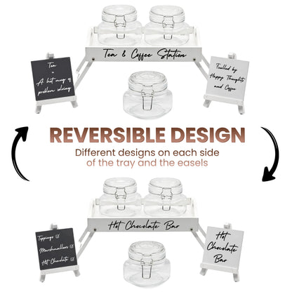 2-in-1 station tray with reversible side chalk boards and storage jars