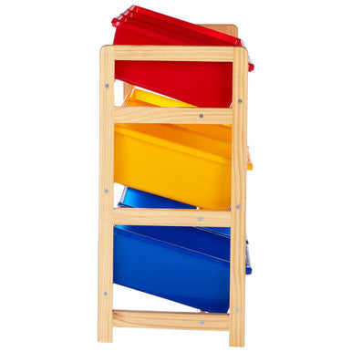 Pixel Kids Multi Coloured 3 Tier Storage Unit with Pine Wood Frame
