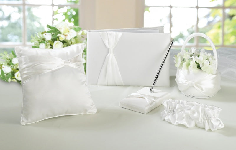 5 Piece Cream Satin Bridal Wedding Accessory Set