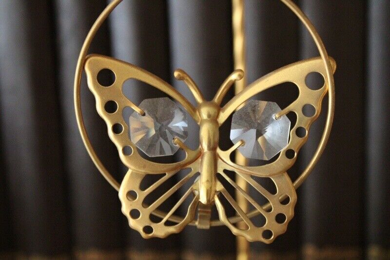 Gold Plated Hanging Butterfly with Austrian Crystals