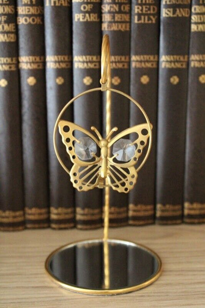Gold Plated Hanging Butterfly with Austrian Crystals